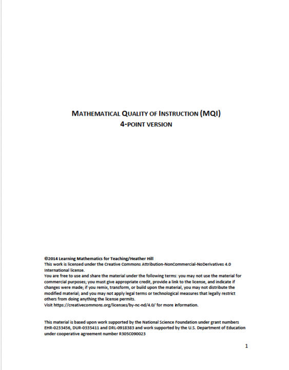 MQI Rubric Cover page